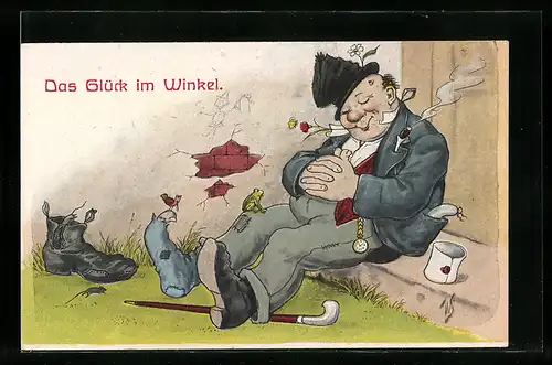 Künstler-AK Willi Scheuermann: Betrunkener schläft friedlich im Winkel