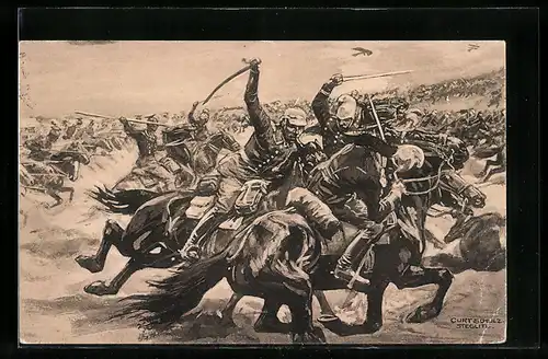 Künstler-AK Curt Schulz-Steglitz: Longwy, Kavalleristen im Gefecht