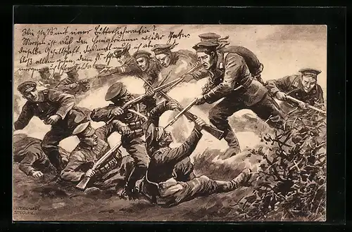 Künstler-AK Curt Schulz-Steglitz: Antwerpen, Deutsche Matrosen schlagen die Engländer, Krieg 1914-15