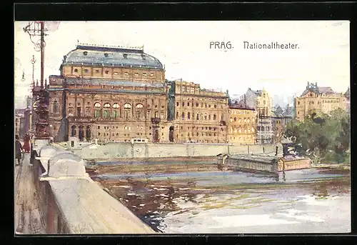 Künstler-AK J. Safarik: Prag, Partie am Nationaltheater