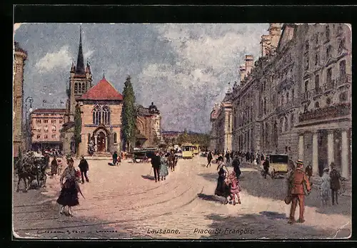 Künstler-AK Georges Stein: Lausanne, Place St-Francaise