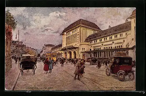 Künstler-AK Georges Stein: Lausanne, La gare