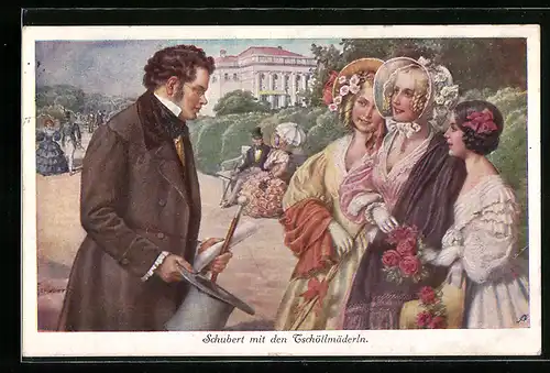 Künstler-AK Komponist Franz Schubert mit den Tschöllmäderln