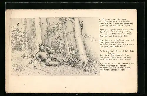 Künstler-AK H. Starkloff: Wanderer sitzt im Wald