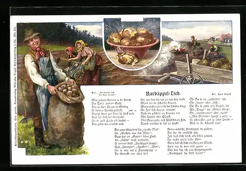 Künstler-AK Rudolf Schneider: Aardäppel-Lied, Bauern bei der Kartoffel-Ernte