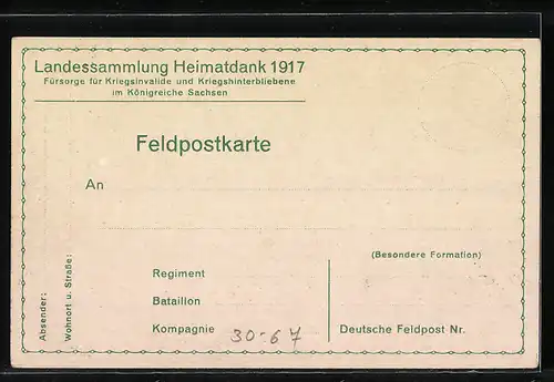 AK Kriegshilfe, LandessammlungHeimatdank 1917, Fürsorge für Kriegsinvalide