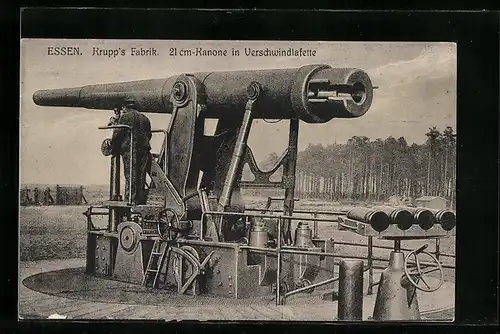 AK Essen, Krupps Fabrik, 21cm-Kanone in Verschwindlafette