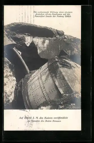 AK Wirkung eines deutschen 42 cm Geschosses auf das Panzerfort Loucin der Festung Lüttich