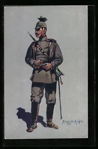 Künstler-AK Uniform, Gefreiter des 1. Bayr. Ulanen-Regt. des König v. Preussen Wilhelm II.