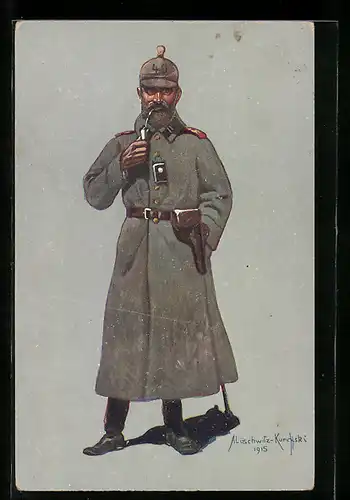 AK Wachtmeister des 3. Württemb. Feld-Artillerie-Reg. 1914-1915 in Felduniform mit Pfeife