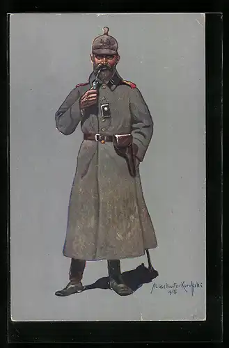 AK Wachtmeister des 3. Württemb. Feld-Artillerie-Reg. 1914-1915 in Felduniform mit Pfeife