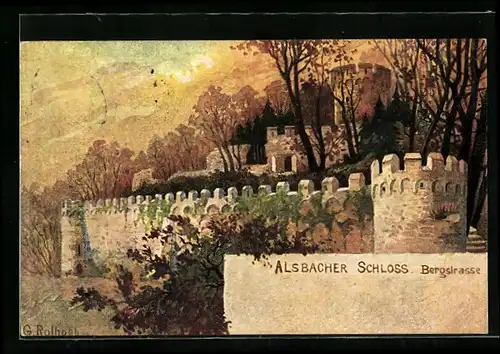 Künstler-AK Alsbach / Bergstrasse, Blick zum Schloss