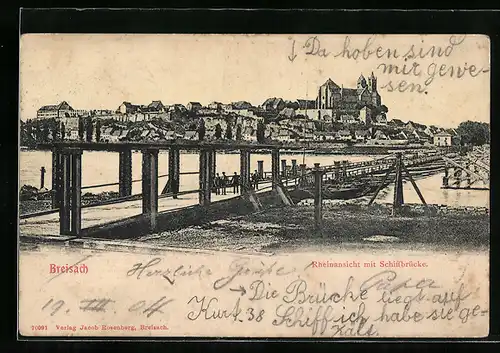 AK Breisach, Rheinansicht mit Schiffbrücke