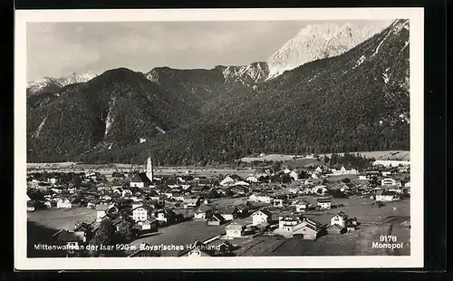 AK Mittenwald an der Isar /Bayerisches Hochland, Teilansicht mit Kirche