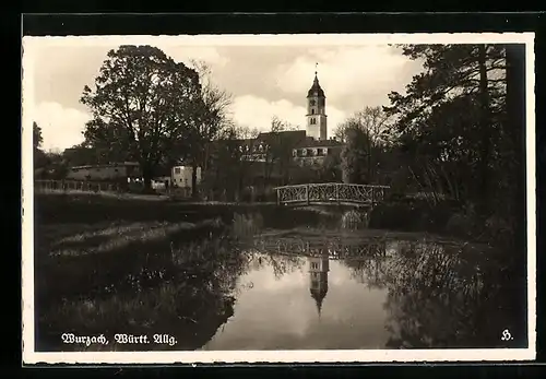 AK Wurzach /Württ. Allg., Uferpartie mit Brücke