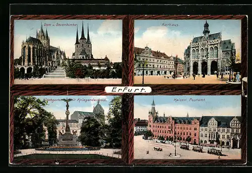 AK Erfurt, Kaiserliches Postamt, Dom und Severikirche, Rathaus