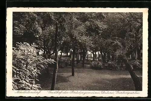 AK Neudietendorf, Gasthof der Brüdergemeine, Untere Gartenpartie