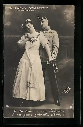 AK Operette Ein Walzertraum, Mizzi Zwerenz und Fritz Werner in einer Szene