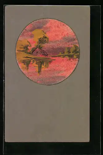 Künstler-AK Handgemalt: Schablonenmalerei, Abendstimmung