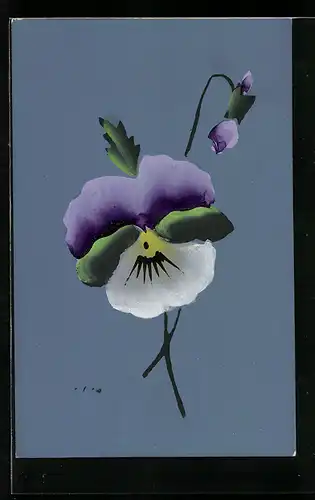 Künstler-AK Handgemalt: Schablonenmalerei, Blume Stiefmütterchen