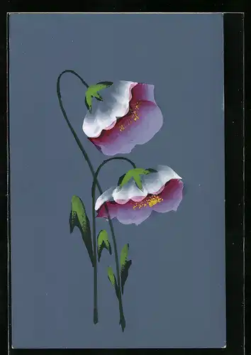 Künstler-AK Handgemalt: Rosa Blüten, Schablonenmalerei