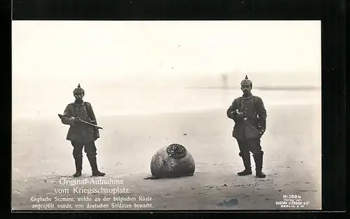 AK Englische Seemine von deutschen Soldaten bewacht, Munition