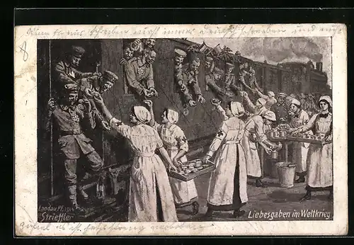 Künstler-AK sign. Strieffler: Liebesgaben im Weltkrieg, Rotes Kreuz
