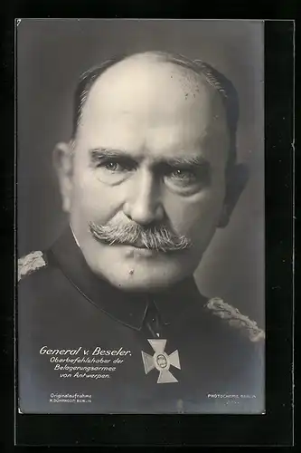 Foto-AK Portrait General von Beseler, Oberbefehlshaber der Belagerungsarmee von Antwerpen