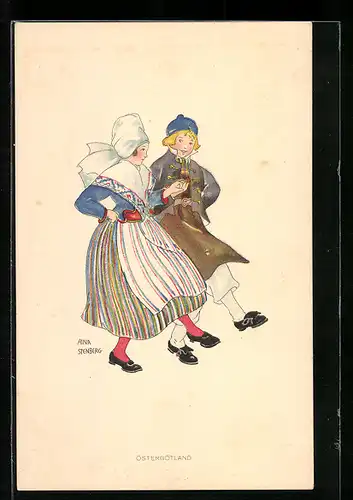 Künstler-AK sign. Aina Stenberg: Schwedisches Paar in Tracht