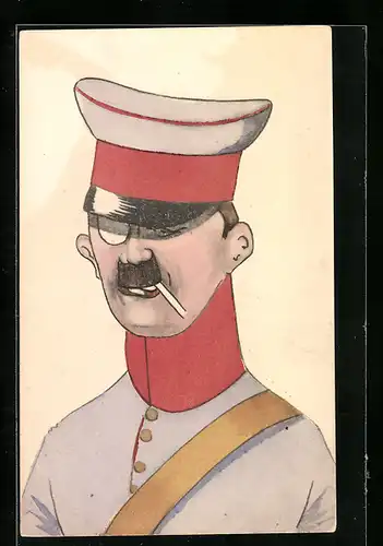 AK Rauchender Soldat mit Schirmmütze und Monokel
