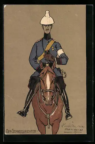 AK Der Schiedsrichter, Soldat in Uniform zu Pferde