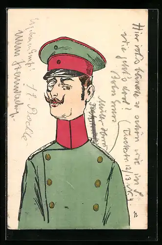 AK Soldat in Uniform mit Schirmmütze und Monokel