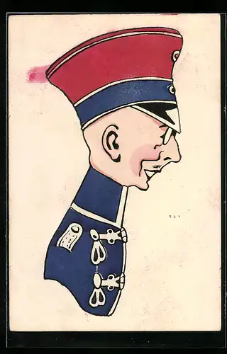 AK Karrikatur eines Soldaten mit Brille