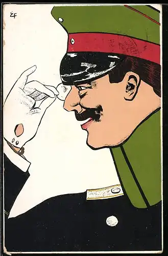 AK Soldat in Uniform mit Schirmmütze und Monokel