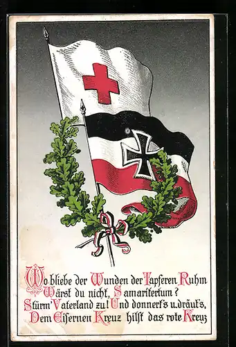 AK Rot-Kreuz-Fahne und Reichskriegsflagge