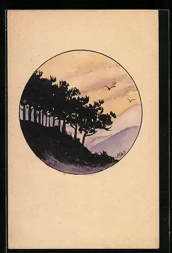 Künstler-AK Handgemalt: Landschaft mit Bäumen