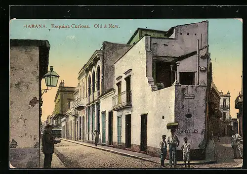 AK Havana, Esquina Curiosa, Strassenpartie mit Füssgängern