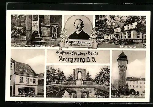 AK Kreuzburg, Gustav Freytag Geburtshaus, Schützenhaus, Heldendenkmal
