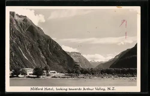 AK Milford Sound, Milford Hotel looking towards Arthur Valley