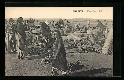 AK Djibouti, Marche aux Bois mit arabischen Händlern