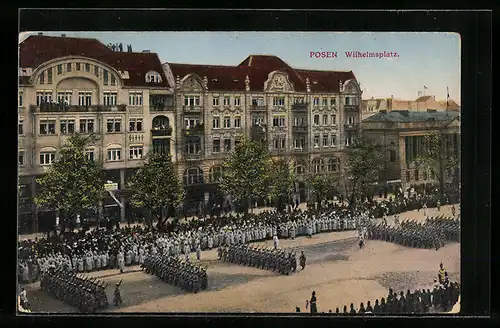 AK Posen / Poznan, Wilhelmsplatz mit Soldaten