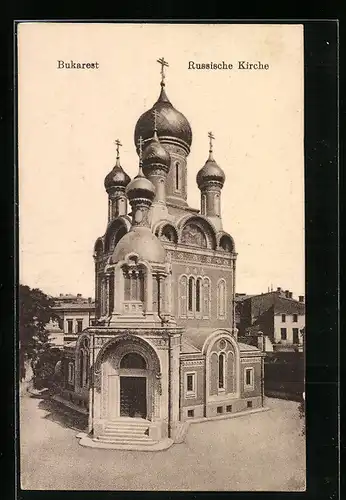 AK Bukarest, Russische Kirche mit Vorplatz