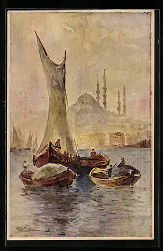 Künstler-AK Istanbul, Süleymaniye Camisi - Halic