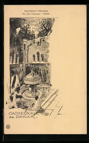 Künstler-AK Dakar, Cathedrale de Dakar