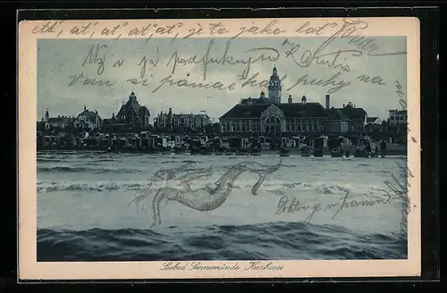 AK Swinemünde, Blick über das Wasser auf das Kurhaus