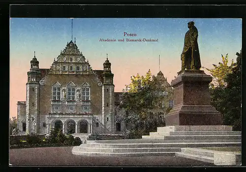 AK Posen, Akademie und Bismarck-Denkmal