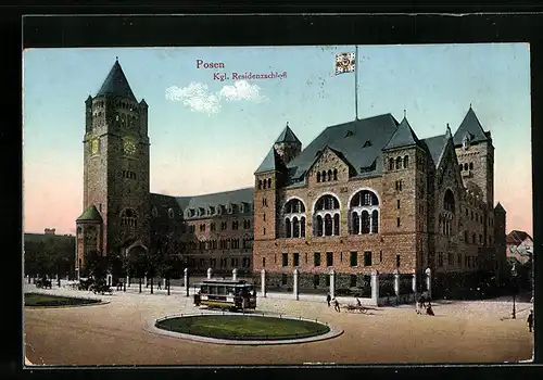 AK Posen, Kgl. Residenzschloss, Strassenbahn