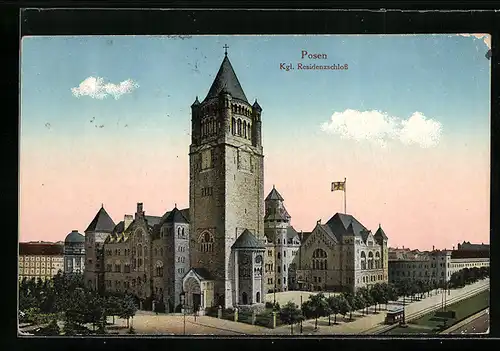AK Posen, Kgl. Residenzschloss, Strassenbahn