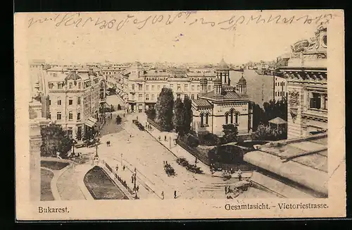 AK Bukarest, Gesamtansicht, Victoriestrasse