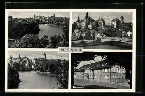 AK Neuburg a. D., Kneippheim, Uferpartie, Brücke